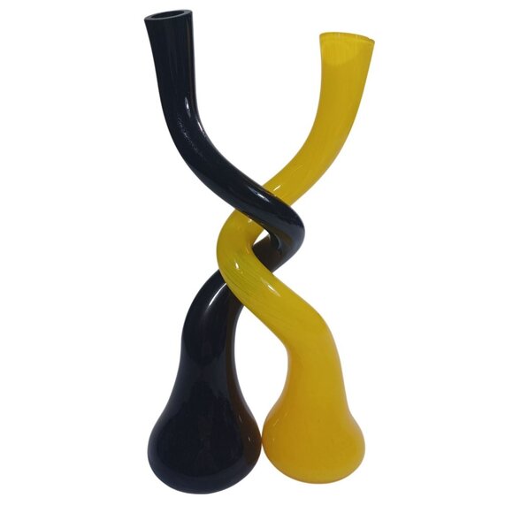 Vintage O'Dell Twist Entwined Art Glass Bud Vases Candle Holders Set Art Deco Bl - Picture 2 of 15